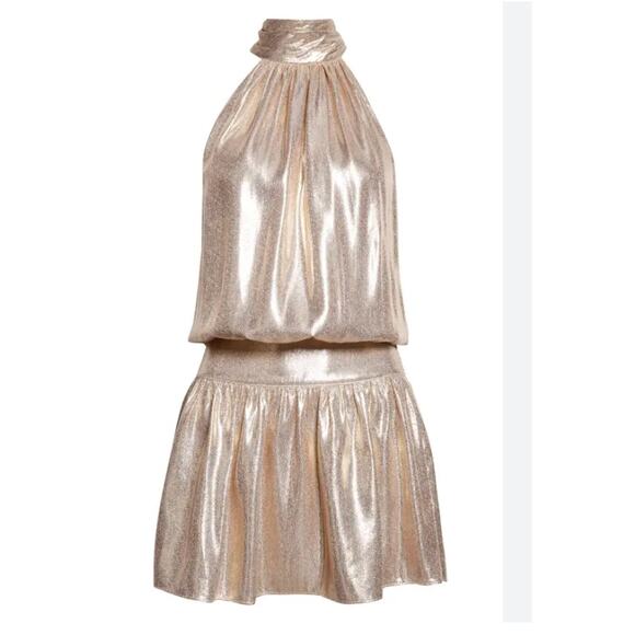 Ramy Brook Alexi Gold Metallic Silk Blend Dress Sz S Sleeveless Party Cocktail